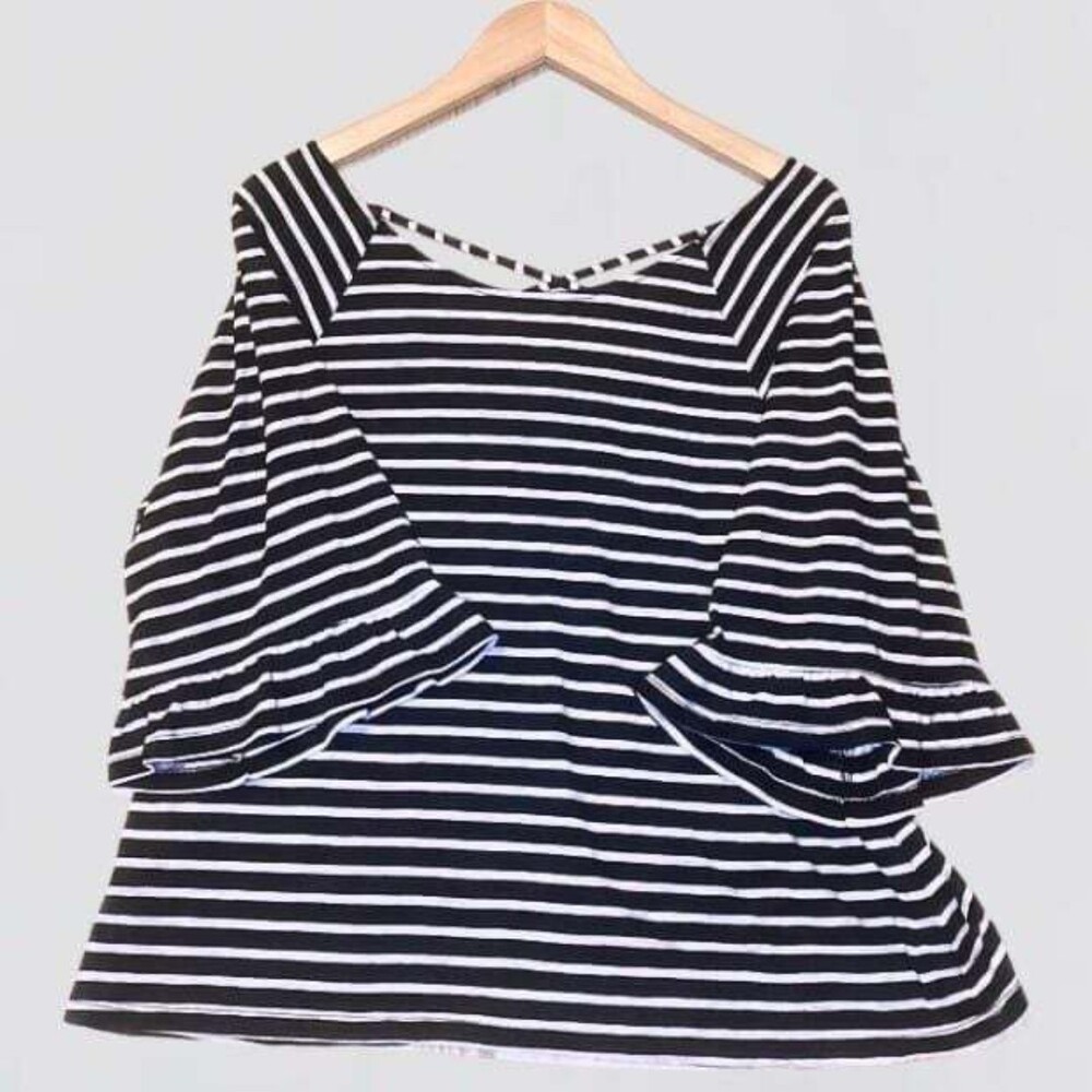 Ana Striped Crisscross Back Top Womens Size M Navy White